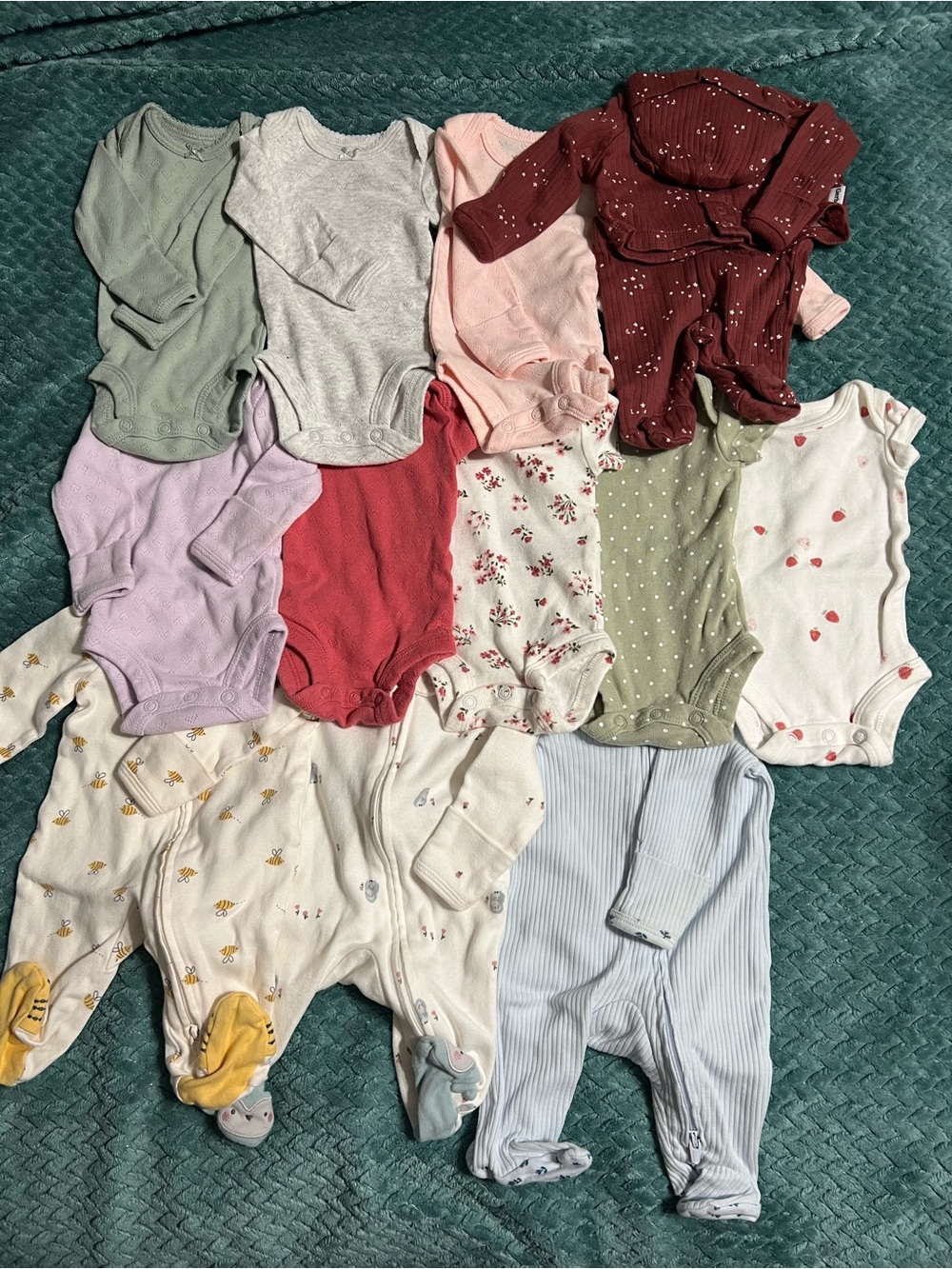 Baby Girls Mixed Cotton One-Piece Bodysuits and Footies - Multi Color Set